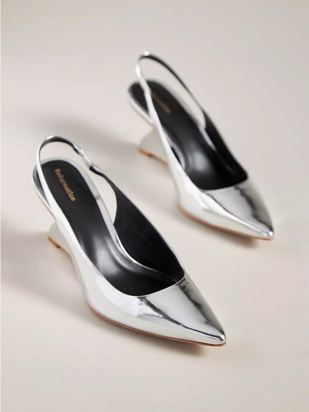 REFORMATION Westlyn Pointed Toe Wedge Pumps - Mirror Metallic